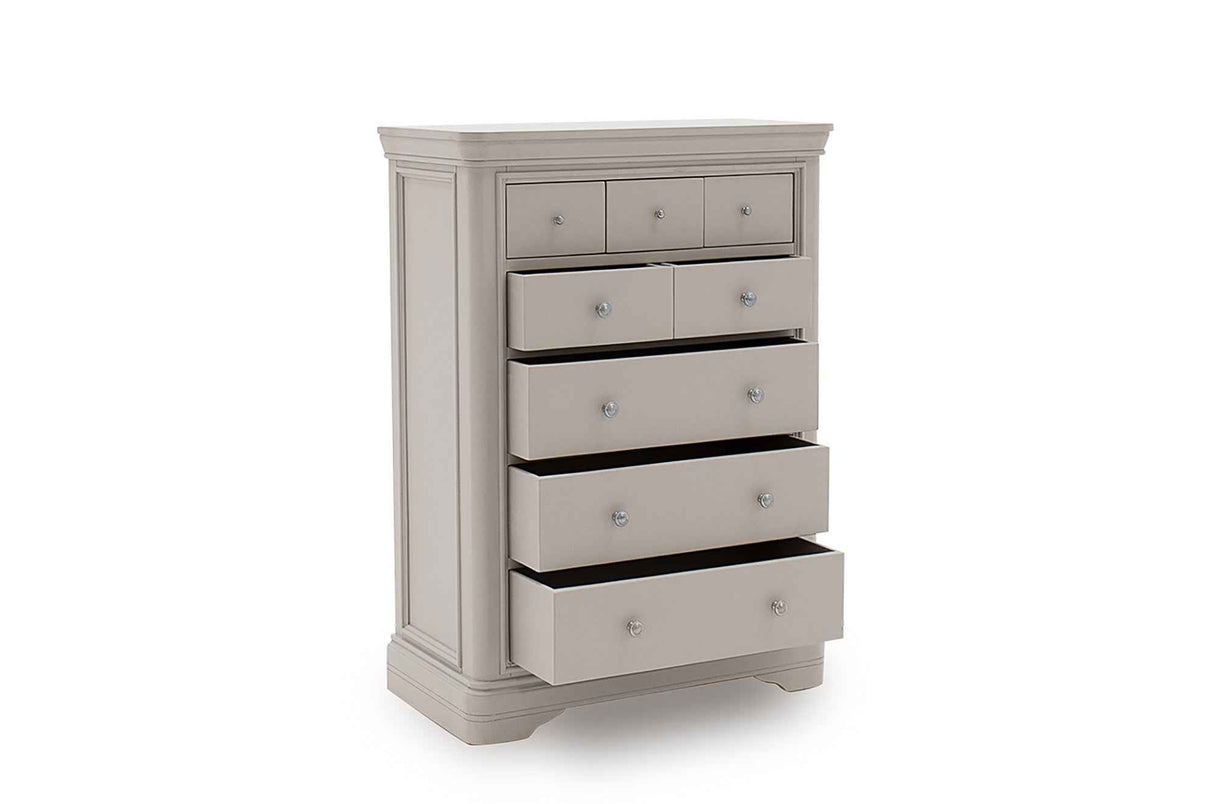 Mabel Tall Chest - 8 Drawer open at the furniture store ni