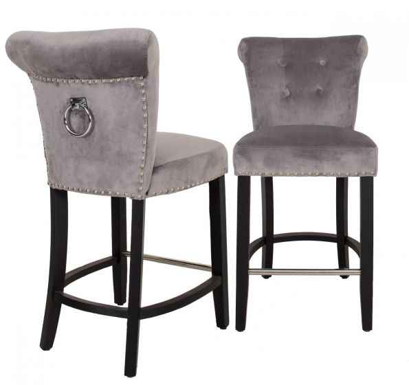 Knocker Breakfast Stools- Silver Velvet