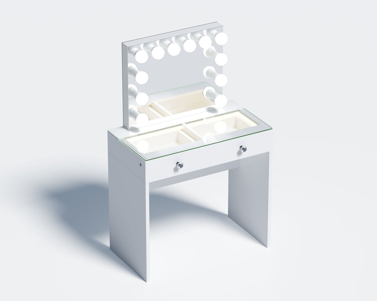 Vanitii Katie Teens Station   –  2 Drawer LED lights Dressing Table + Hollywood Makeup Mirror