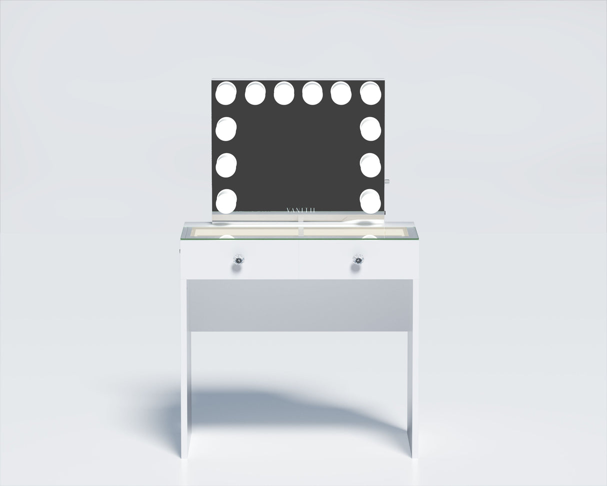 Vanitii Katie Teens Station   –  2 Drawer LED lights Dressing Table + Hollywood Makeup Mirror