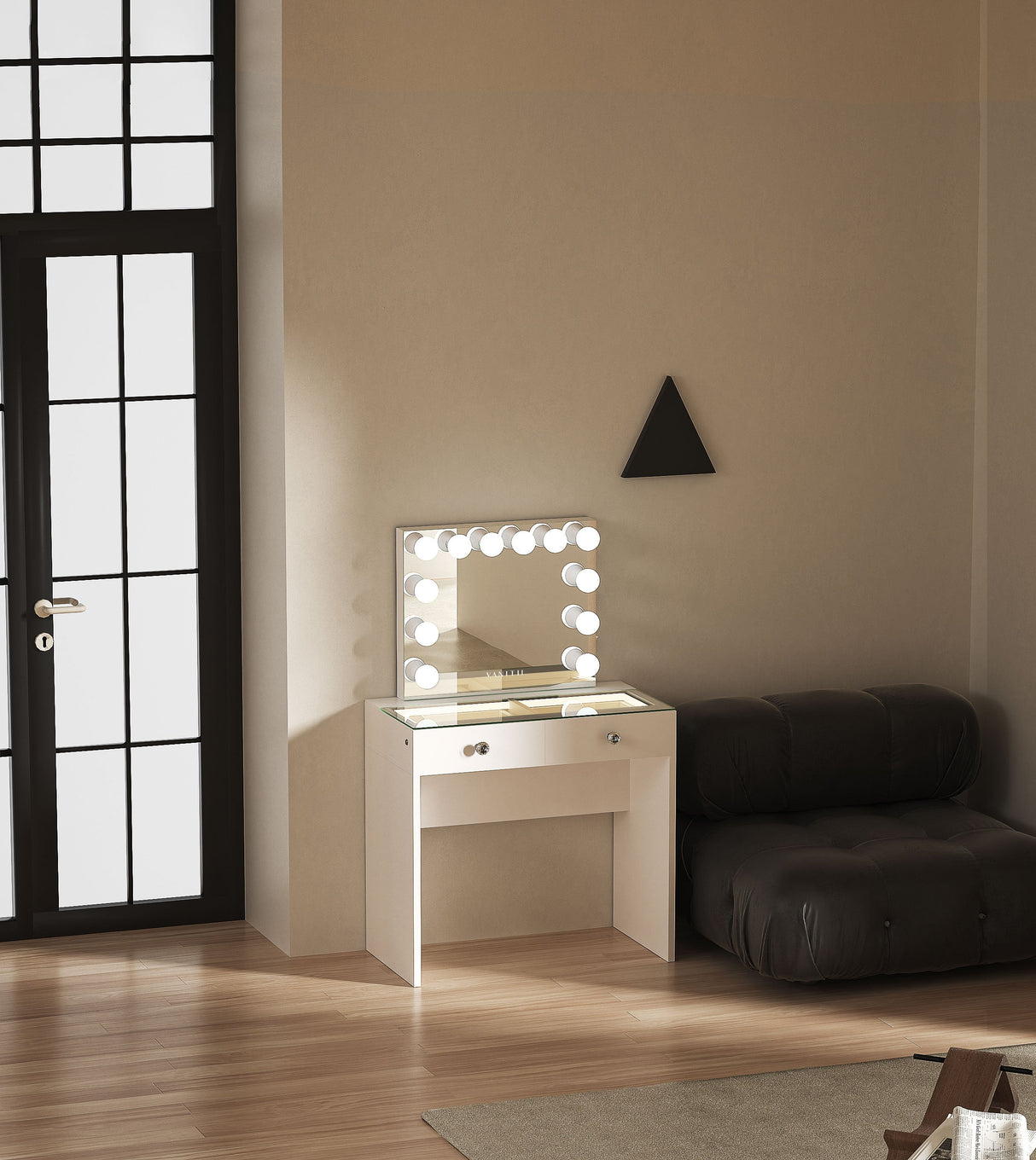 Vanitii Katie Teens Station   –  2 Drawer LED lights Dressing Table + Hollywood Makeup Mirror