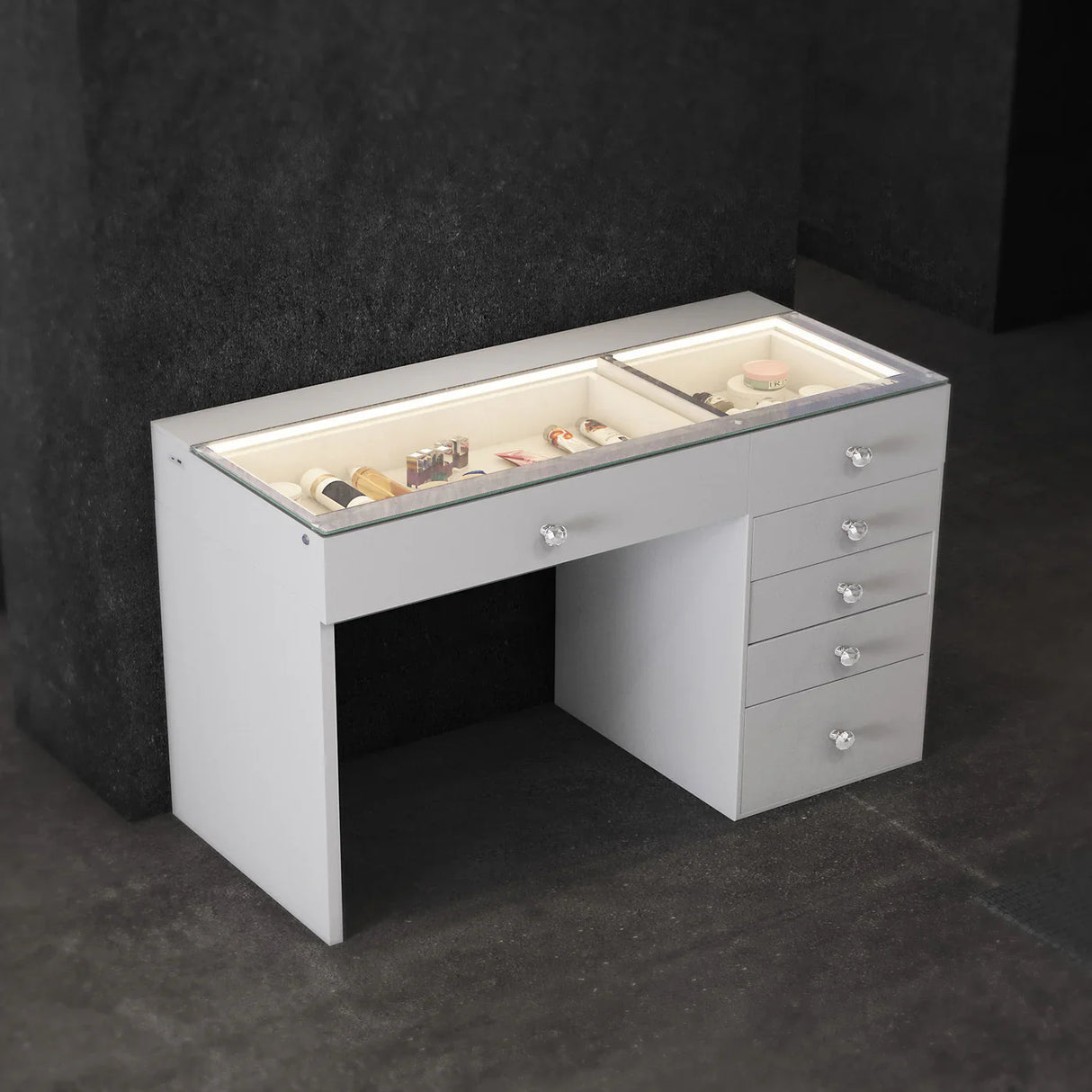 VANITII Diana Vanity Desk Pro  - 6 Storage Drawers & Portrait Hollywood Mirror