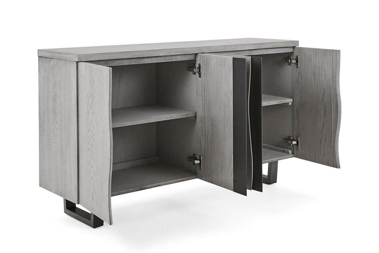 Brooklyn grey oak large sideboard featuring its bold industrial silhouette, expressive grey-stained timber grain, and wide 130cm storage layout at the furniture store ni