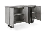 Brooklyn grey oak large sideboard featuring its bold industrial silhouette, expressive grey-stained timber grain, and wide 130cm storage layout at the furniture store ni