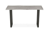 Brooklyn grey oak console table showcasing its 130cm wide grey timber top, dark industrial framing, and clean architectural silhouette.
