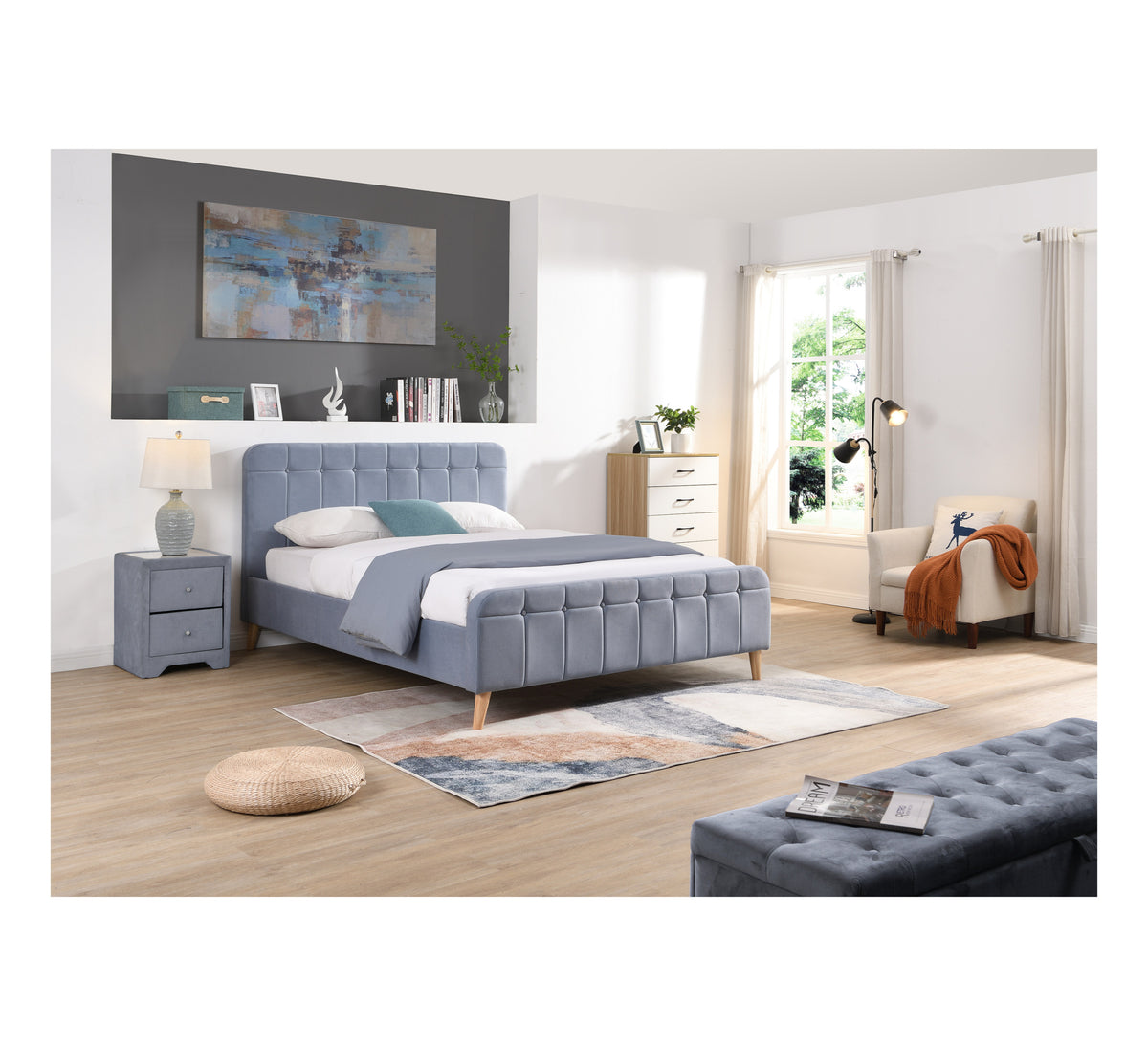 Ashley Sky Blue Velvet Bed