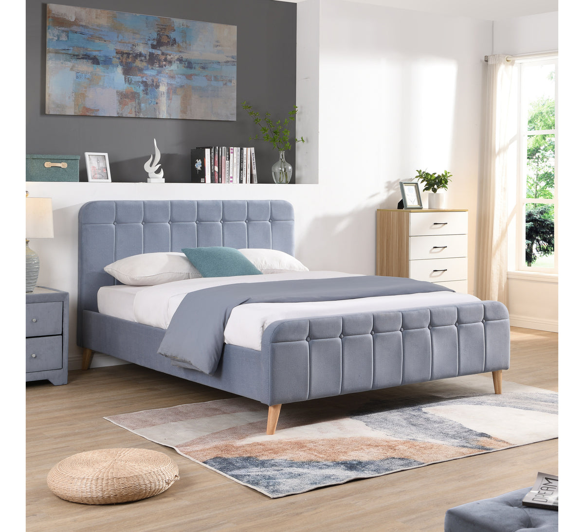 Ashley Sky Blue Velvet Bed