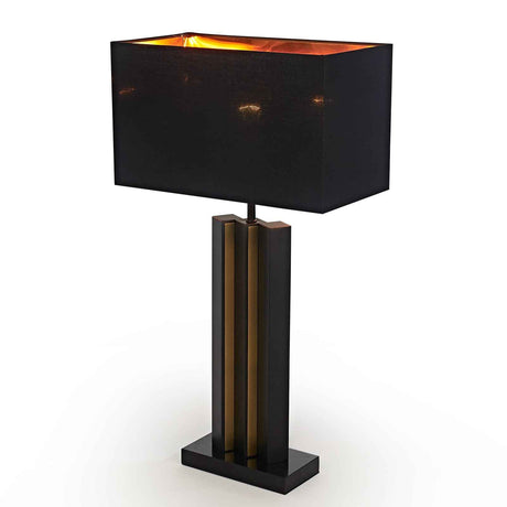 Close-up of brushed gold hardware on matte black body of T108002 designer lamp furniture store ni