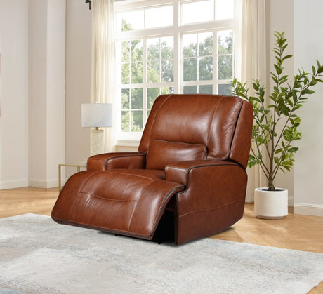 Luxury brown leather power recliner sofa with USB and cup holder