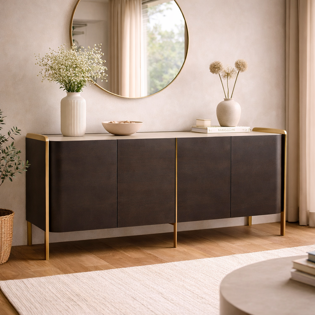 Salvador sideboard Northern Ireland brown finish with gold legs at furniture store ni
