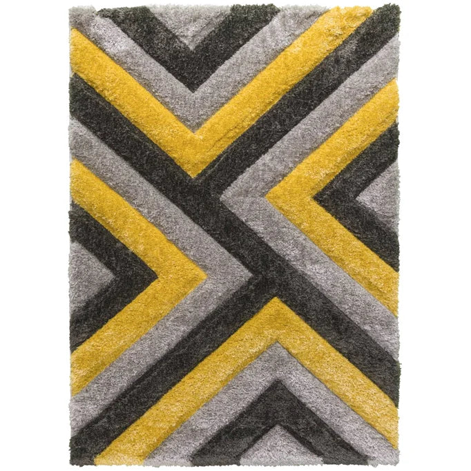 Luxus Cascade - 3D Shaggy Rug - Grey/Yellow