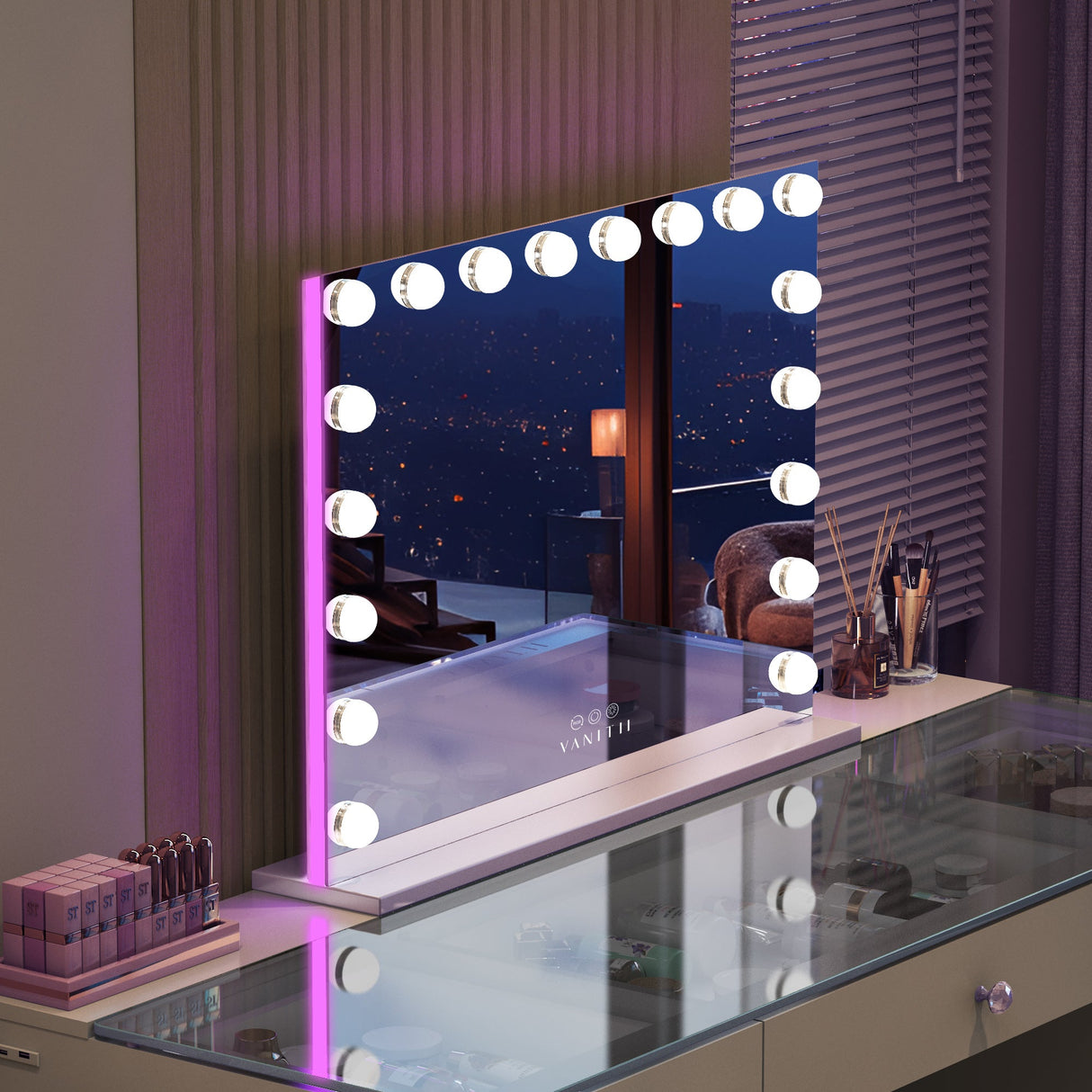 Mary 18  Bulbs Light Mirror with RGB(RED GREEN BLUE) LIGHT/USB charging