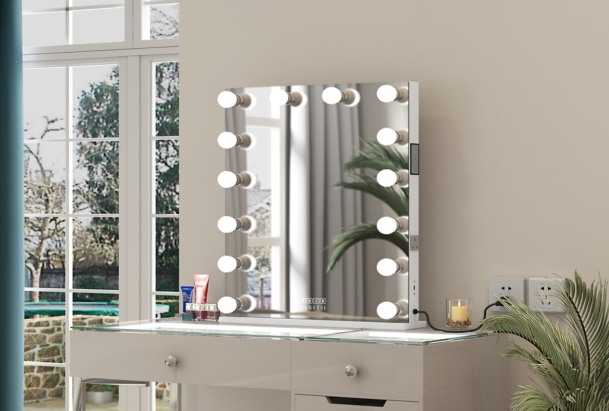 VANITII Diana Vanity Desk Pro  - 6 Storage Drawers & Portrait Hollywood Mirror
