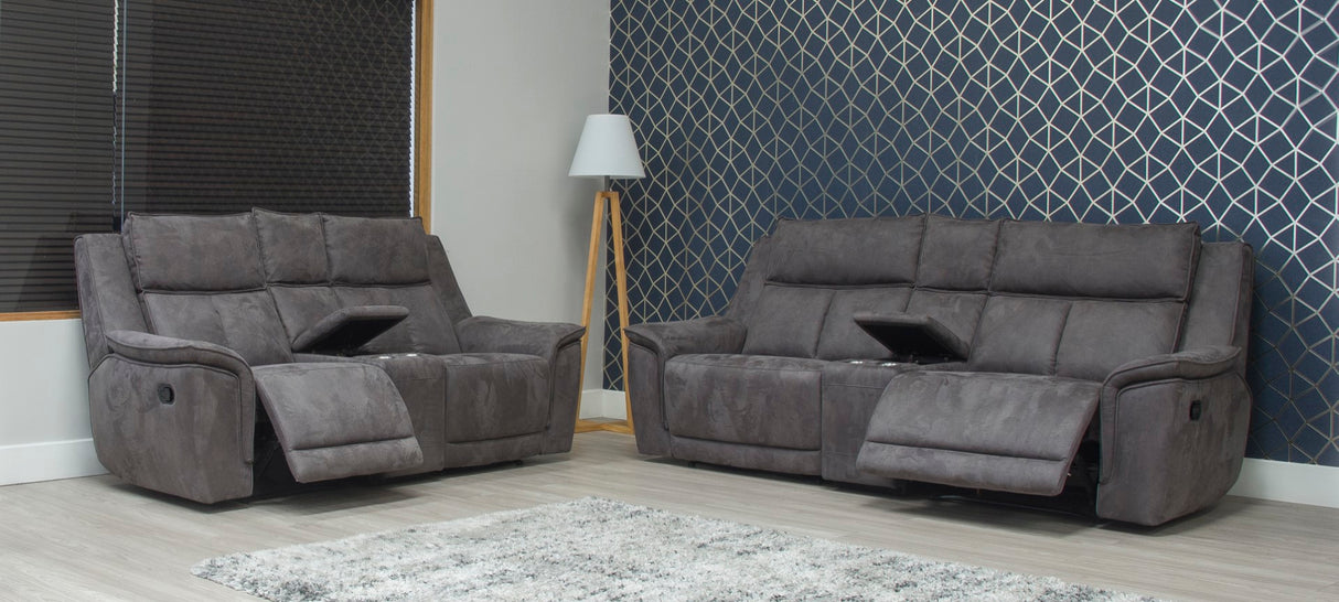 Belray Grey Fabric Reclining 3+2 Sofa Suite with One Central Console