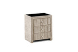 Amelia 3-drawer bedside locker in beige fabric, featuring elegant rope margin accents and a polished glass top in cookstown furniture store ni