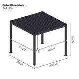 ZEUS 3X3 ALUMINIUM PERGOLA WITH MOTORISED LOUVRES AND 4 ZIP BLINDS WHITE
