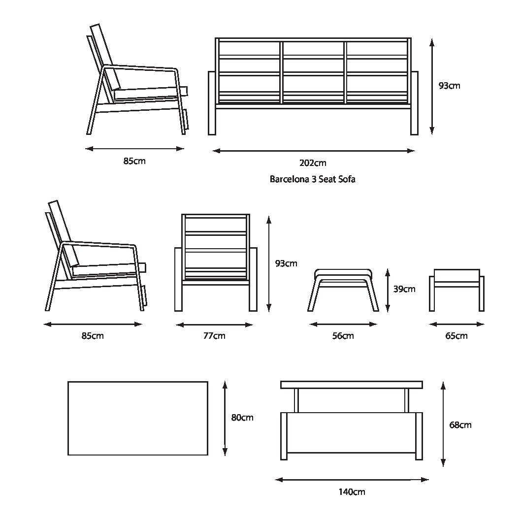 Barcelona Aluminium Lounge Dining Set inc Adjustable Table