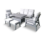 Barcelona Aluminium Lounge Dining Set inc Adjustable Table