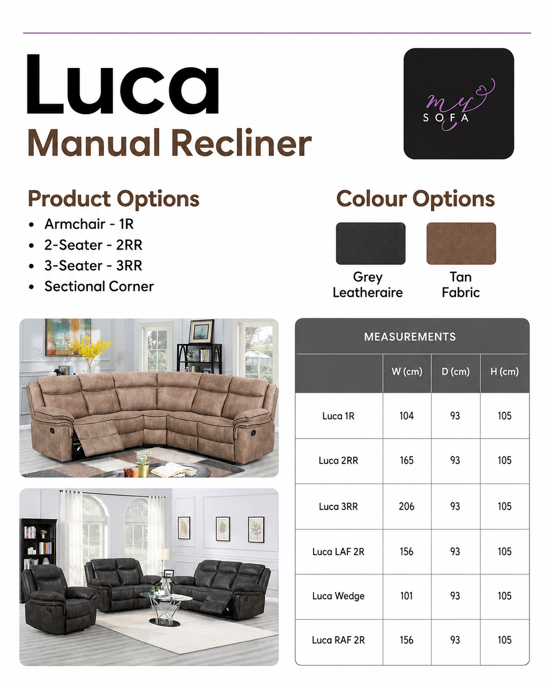 Luca Manual Recliner Sofa