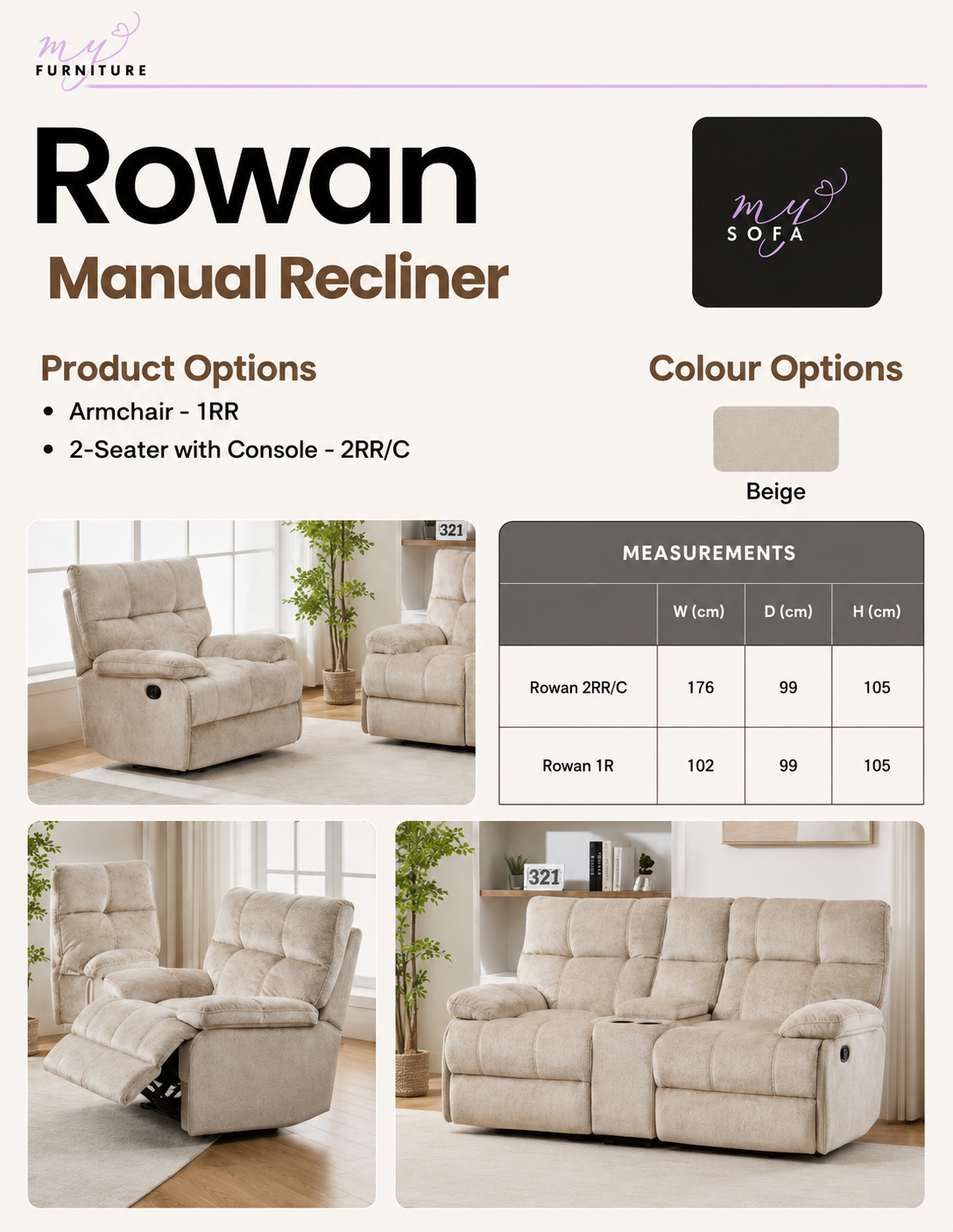 Rowan Manual Recliner Sofa