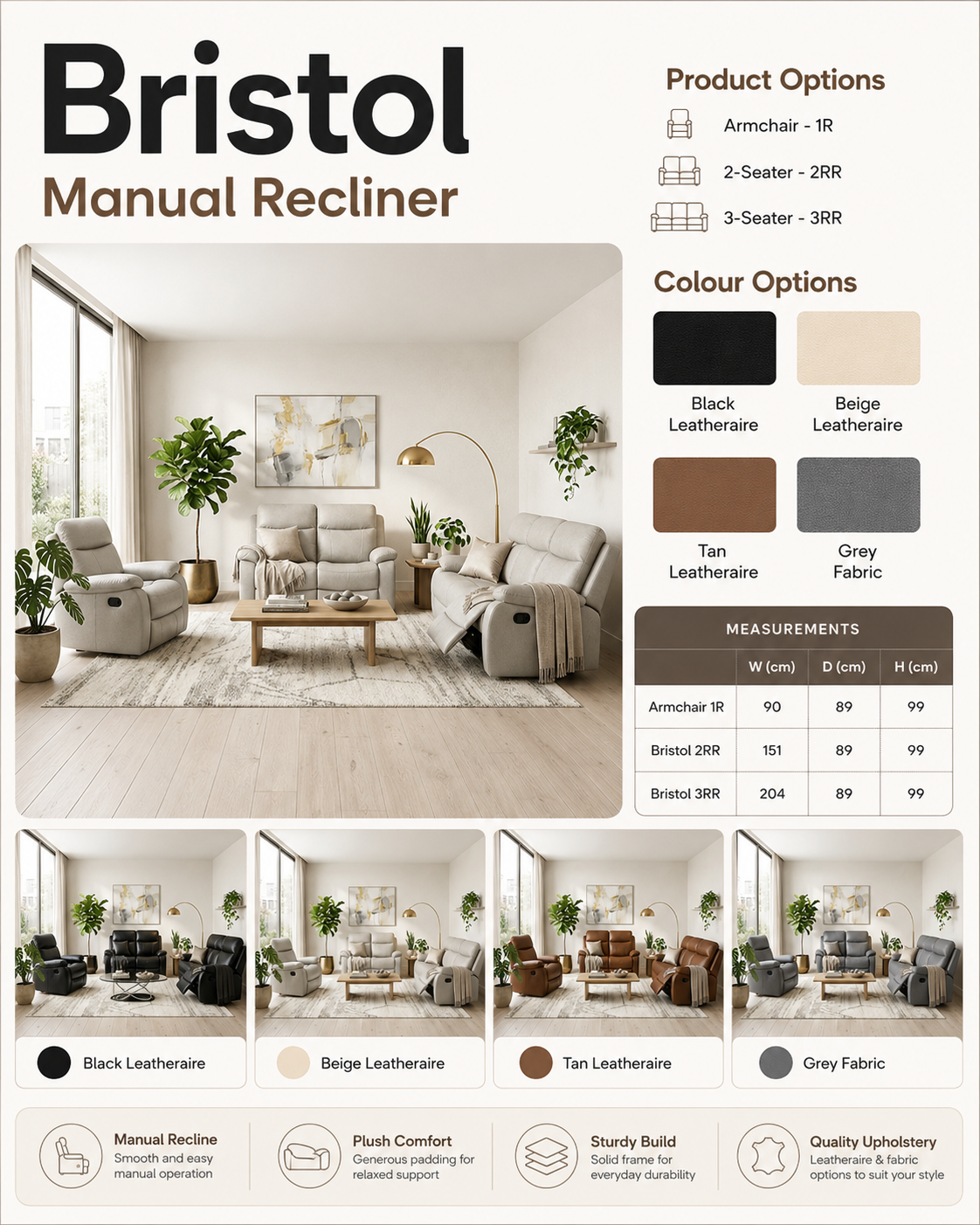 Bristol Manual Recliner Sofa