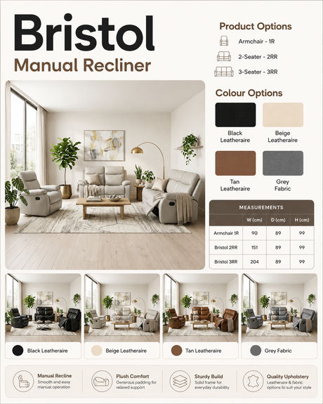 Bristol Manual Recliner Sofa