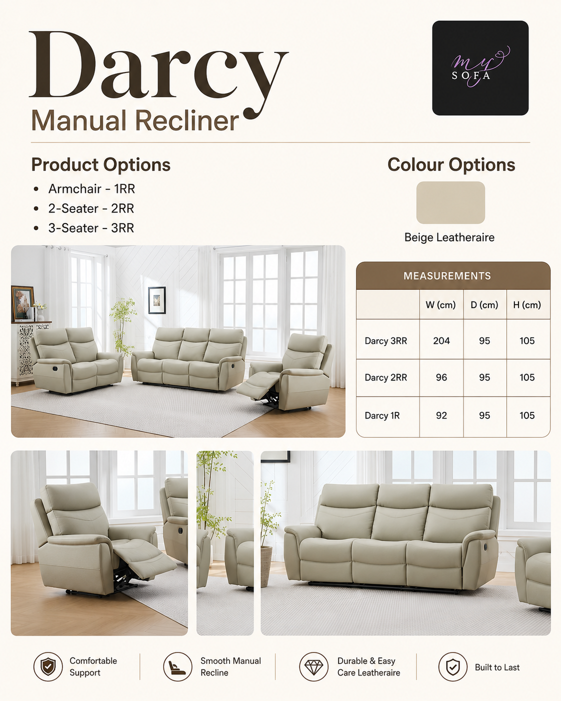 Darcy Manual Recliner Sofa