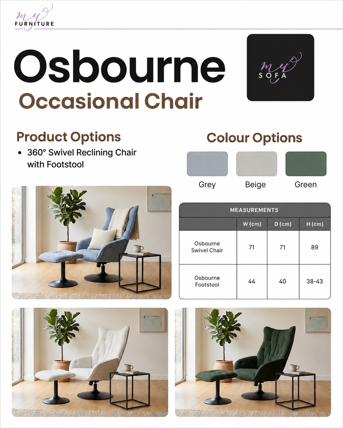 Osbourne Swivel Reclining Chair & Footstool