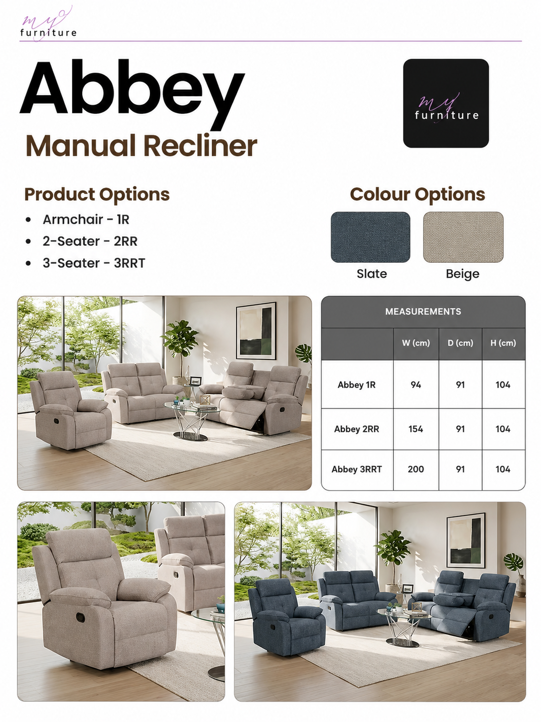 Abbey Manual Recliner Sofa