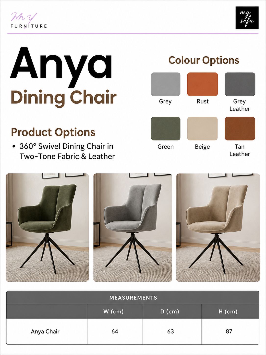 Anya 360° Swivel Dining Chair