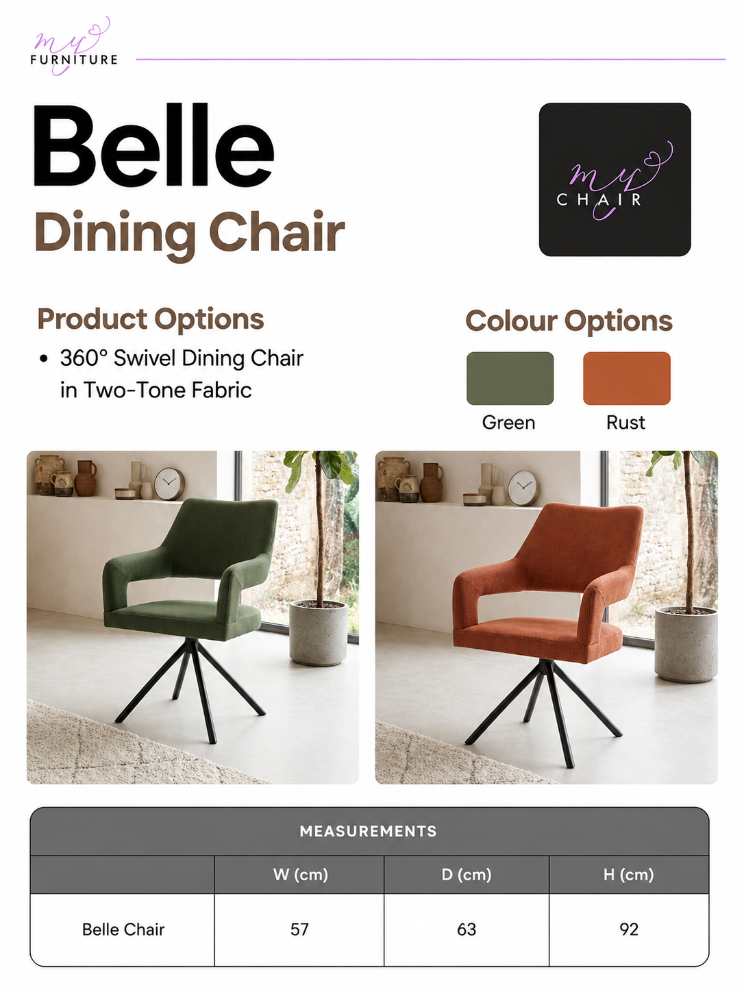 Belle 360° Swivel Dining Chair