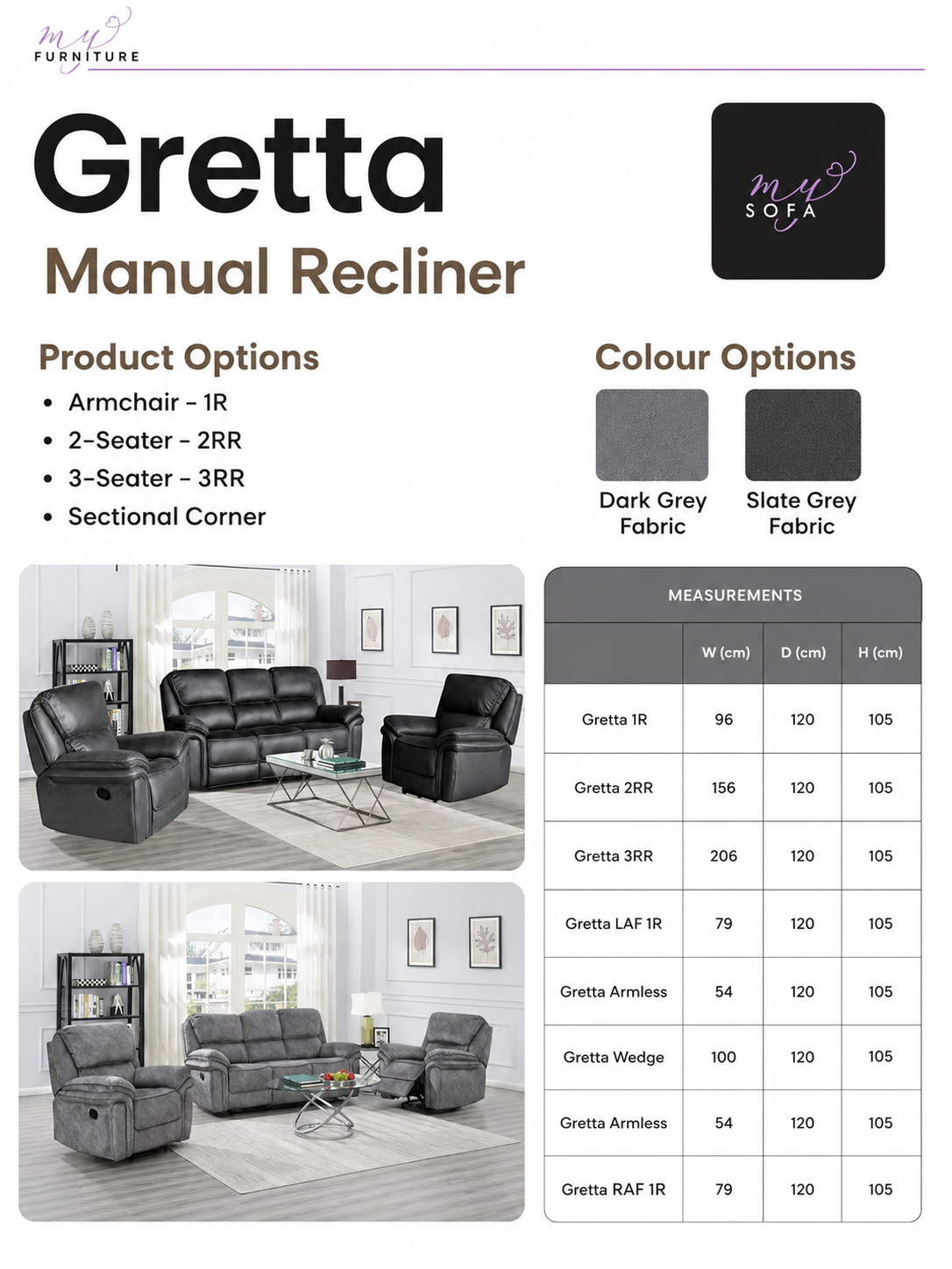 Gretta Manual Recliner Sofa