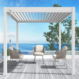 ZEUS 3X3 ALUMINIUM PERGOLA WITH MOTORISED LOUVRES AND 4 ZIP BLINDS WHITE