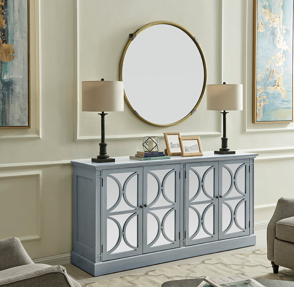 Designer mirrored sideboard NI half circle pattern doors furniture store ni