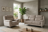 Close-up of the Monroe 3-seater sofa in Fossil fabric, highlighting the structured cushioning and premium texture at furniture store ni