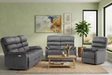 Savoy Suite in soft-touch grey fabric, displayed as a 3-seater and armchair set in a minimalist living room at the furniture store ni