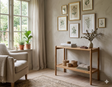 Cannes console table showcasing its rich, grain-filled acacia wood frame, slim entryway profile, and woven rattan lower storage shelf at the furniture store ni