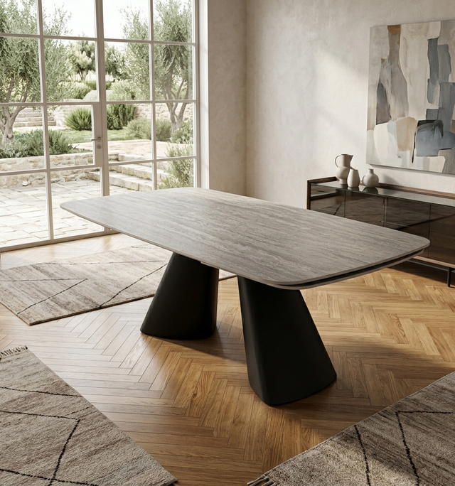 Marzella large extending dining table in the luxurious Matte Roma finish, showcased in its grand 260cm extended configuration in a spacious, modern dining room at the furniture store ni