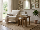 Hardwick nest of 2 tables showcasing their warm natural oak wood grain finish, clean classical lines, and robust solid frame construction at the furniture store ni