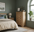 Oslo Light Oak 8 Drawer chest with thick tiered top and solid plinth base at furniture store ni.