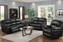 Farnham 3-2 suite manual recliner sofa in premium black leather air, showcasing the high headrest and plush cushioning in a minimalist living room at the furniture store ni