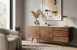 Barcelona contemporary 2-door 3-drawer sideboard featuring an iconic inlaid white marble top and a sleek, modern under-frame AT THE FURNITURE STORE NI