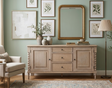 Artisan contemporary 2-door 3-drawer sideboard in a mellow lime wash oak finish, highlighting the turned bobbin detailing running down the corners at the furniture store ni