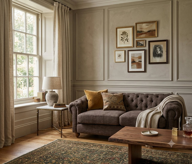 Modern 3-seater Chesterfield sofa showcasing its deep-buttoned back, in Celine husk elegant scrolled arms, and gracefully contoured silhouette sitting on solid ash legs Celine shadow at the furniture store ni 