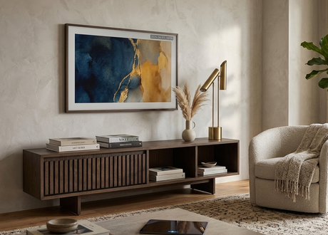 Onda contemporary 1-drawer coffee table in a rich matte charcoal brown oak finish, showcasing its unique slatted wave drawer front and low-profile design at the furniture store ni