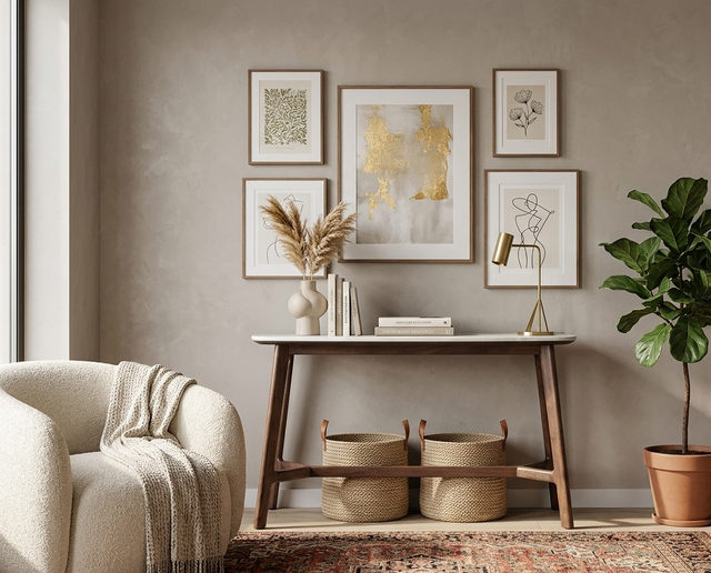 Barcelona contemporary console table featuring an elegant white marble top with rounded coach ends, styled as a focal point in a modern hallway or living room at the furniture store ni