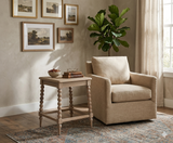 Artisan square oak side table showcasing its exquisite hand-crafted bobbin turned legs, premium wood grain, and a subtle lime wash finish at the furniture store ni