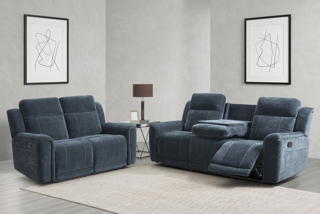 Somerton manual reclining suite in sleek Dark Grey fabric, styled in a minimalist, modern living room  at the furniture store ni