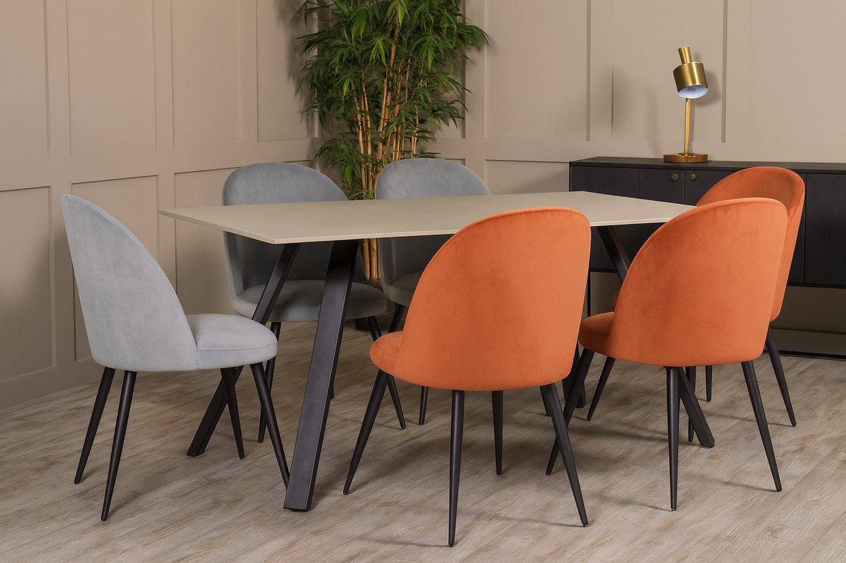 Quinn Dining Table 1.6m in Taupe with 4 Gabi Chairs* (Silver)