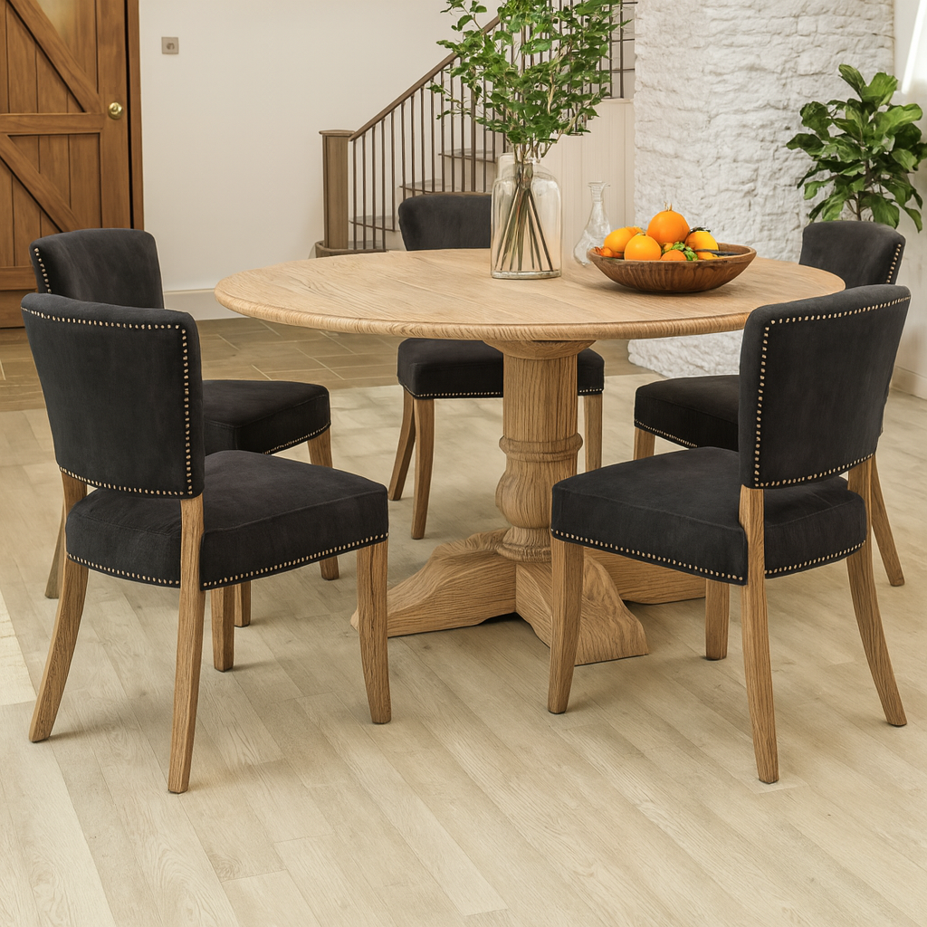 Valent Round Table with 6 Duke Chairs in Dark Grey